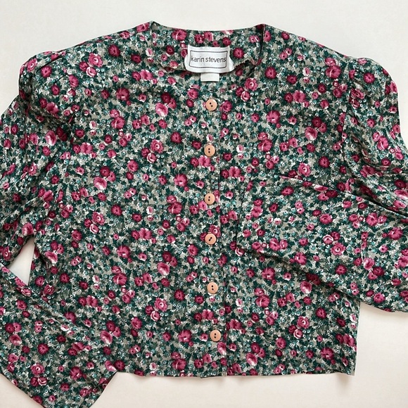 karin stevens Jackets & Blazers - Karin Stevens Vintage 100% Rayon Made in USA Crop Jacket / Cardigan / Button Top